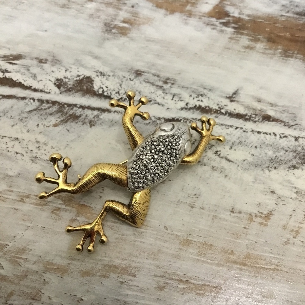 Lc Lauren Conrad Textured Frog Brooch Silver & Gold
